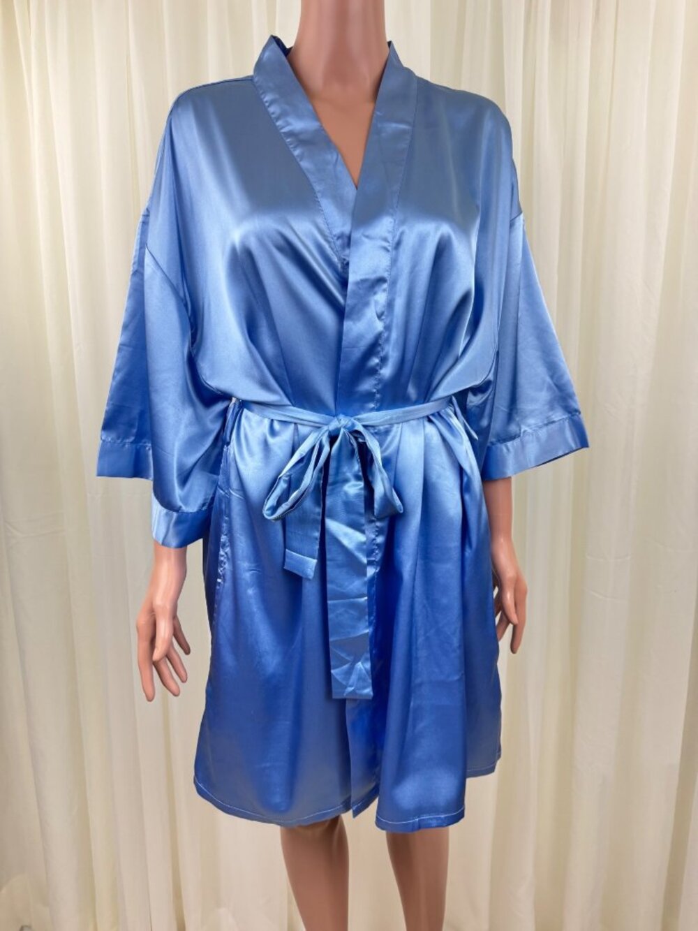 Women's Turquaz Carmen Satin Kimono Robe Blue Wrap Tie Waist Sz L